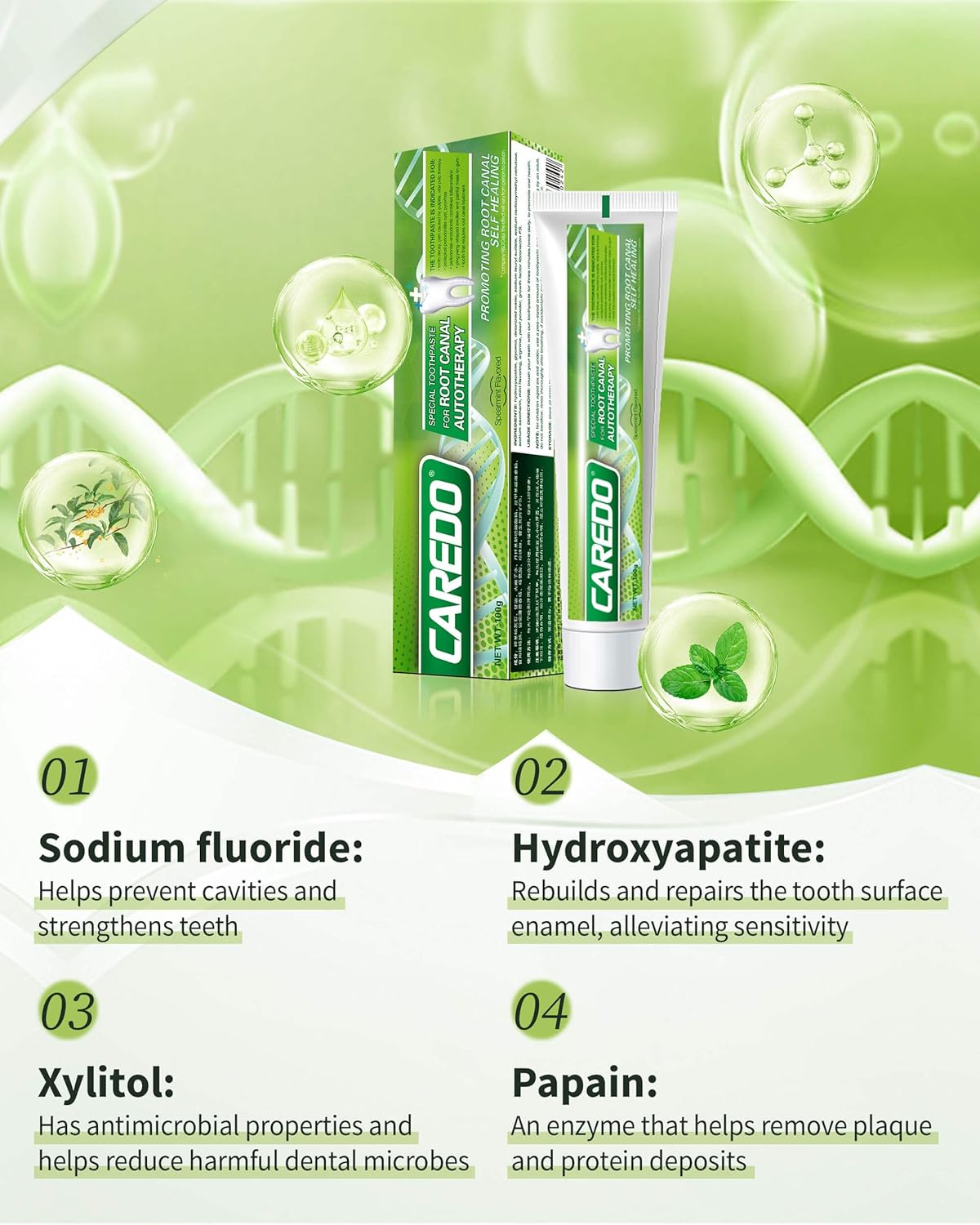 CAREDO Toothpaste Gum Repair for Avoid Root Canal Therapy, Gingivitis Treatment for Pulpitis Discomforts and Tooth Repair, Remineralizing Hydroxyapatite Toothpaste for Root Canal Discomforts, Mint 3.52 OZ