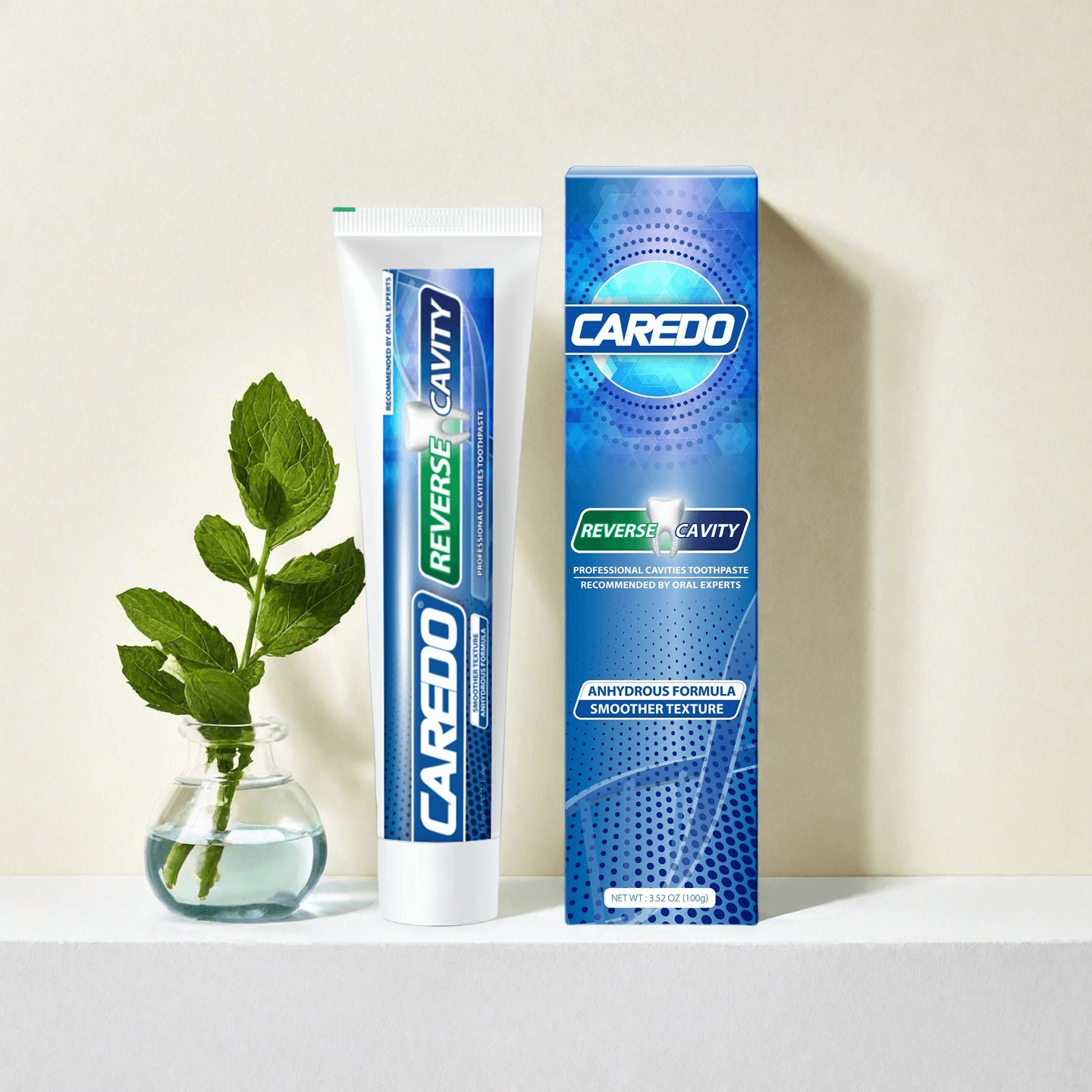 CAREDO Fluoride-Free Hydroxyapatite Toothpaste for Cavity Repair | Natural Enamel Remineralizing Toothpaste for Adults – Reverse Cavities at Home (3.52oz)