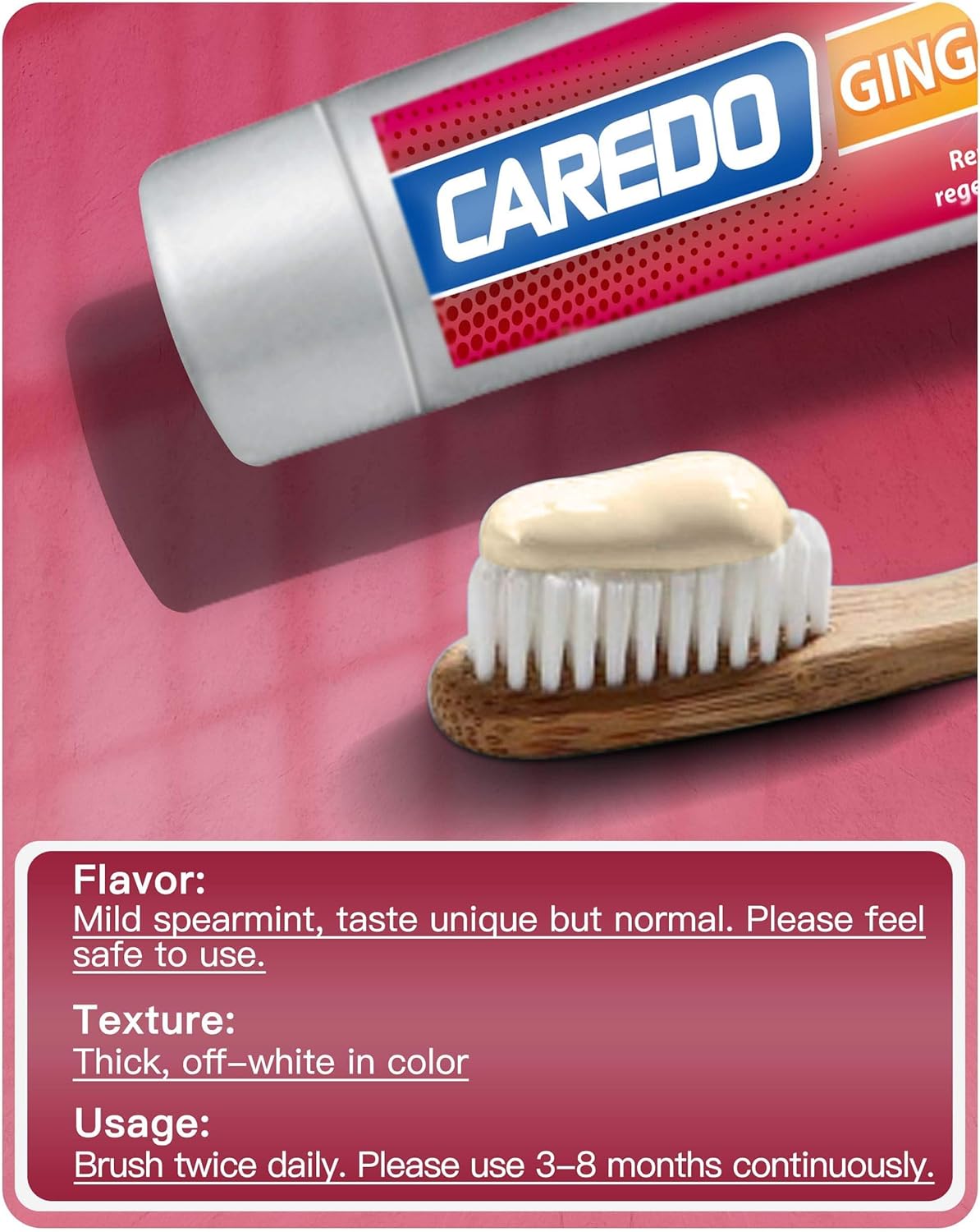 CAREDO Gingivitis Toothpaste Gum Repair for Bleeding Gums, Swollen Gums Treatment for Gum Sensitivity, Gingivitis Treatment for Gum Disease, Reverse Gingivitis Treatment for Adults Oral Care, 3.52OZ