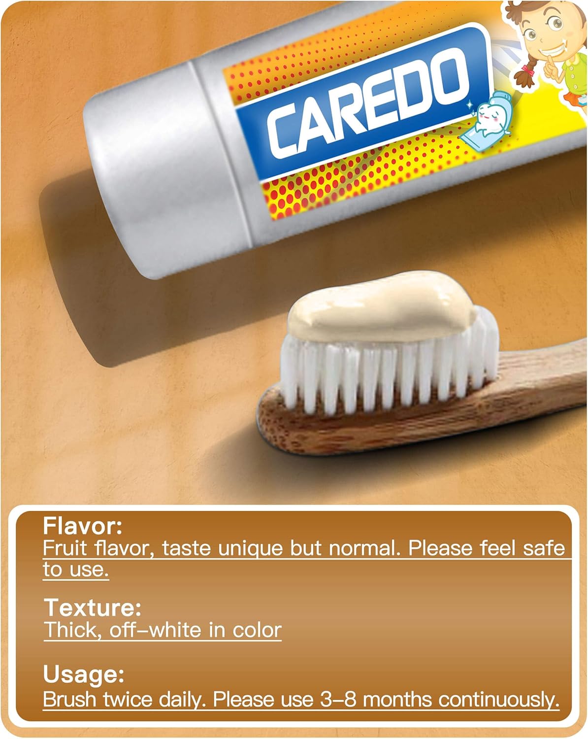 CAREDO Fluoride-Free Kids Toothpaste with Hydroxyapatite | Safe Toddler & Baby Toothpaste for Enamel Repair and Cavity Prevention (1.76oz)