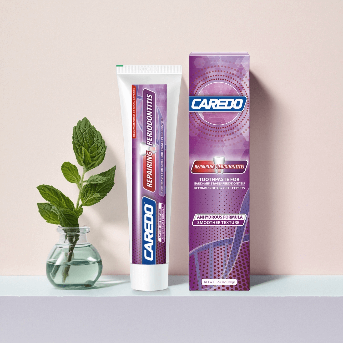 CAREDO Fluoride-Free Gum Repair Toothpaste for Receding Gums | CAREDO Natural Toothpaste for Gum Disease, Gingivitis & Periodontitis Treatment (3.52oz)